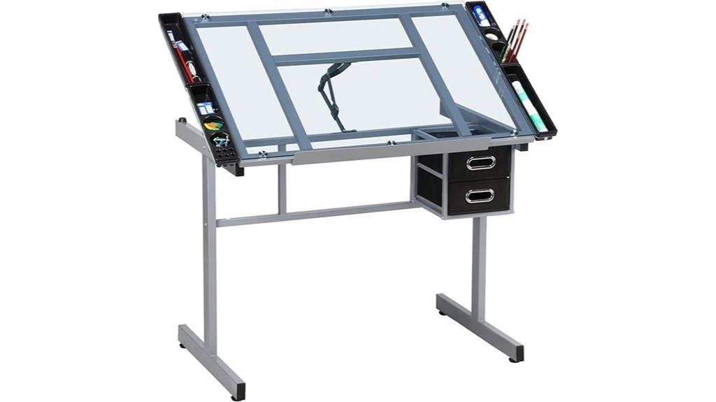 adjustable glass desk with wheels