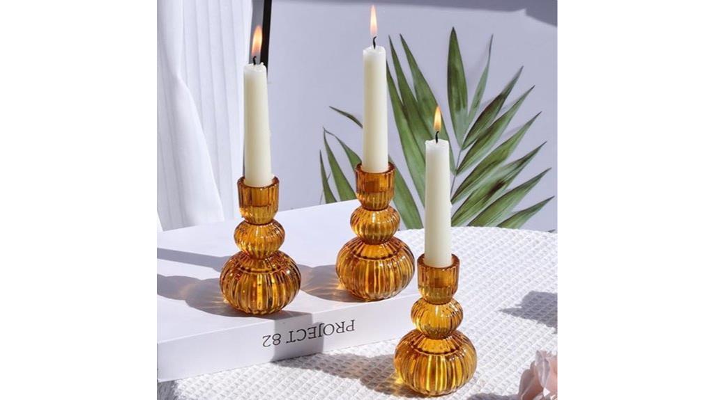 amber taper candle holders