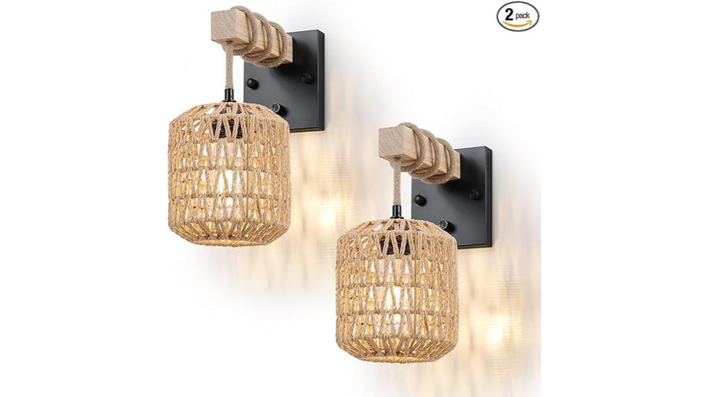 boho rattan wall sconces