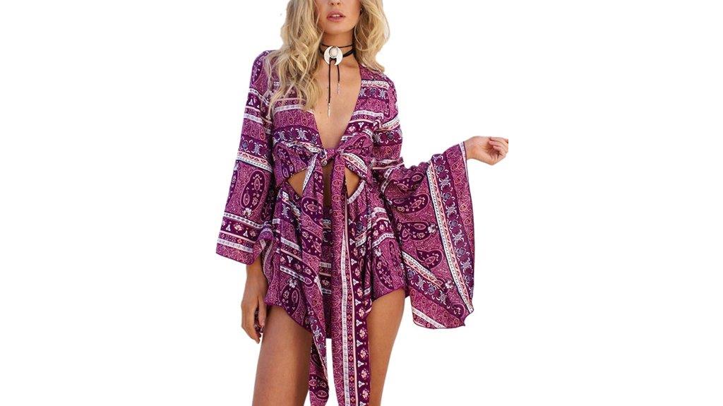 boho v neck flare sleeves