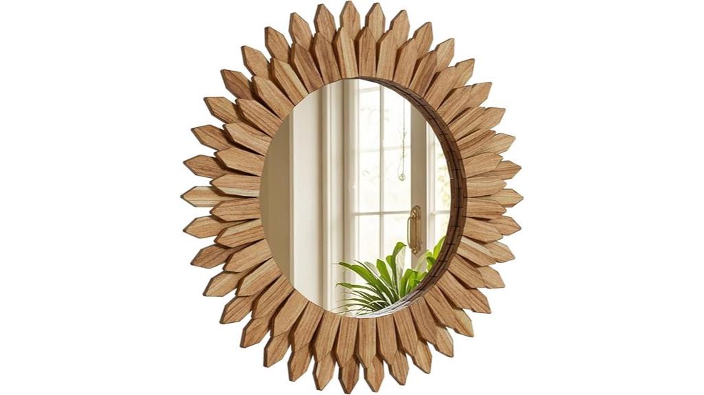 brown wooden sunburst mirror