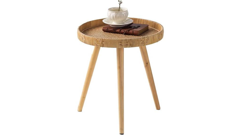 compact round rattan table