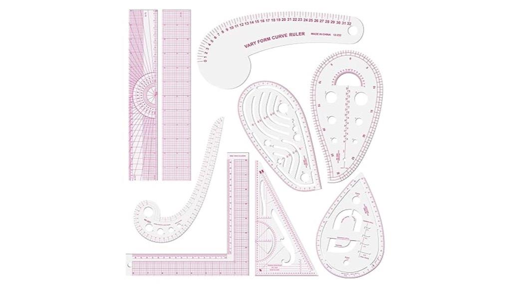 complete 9 piece sewing ruler set