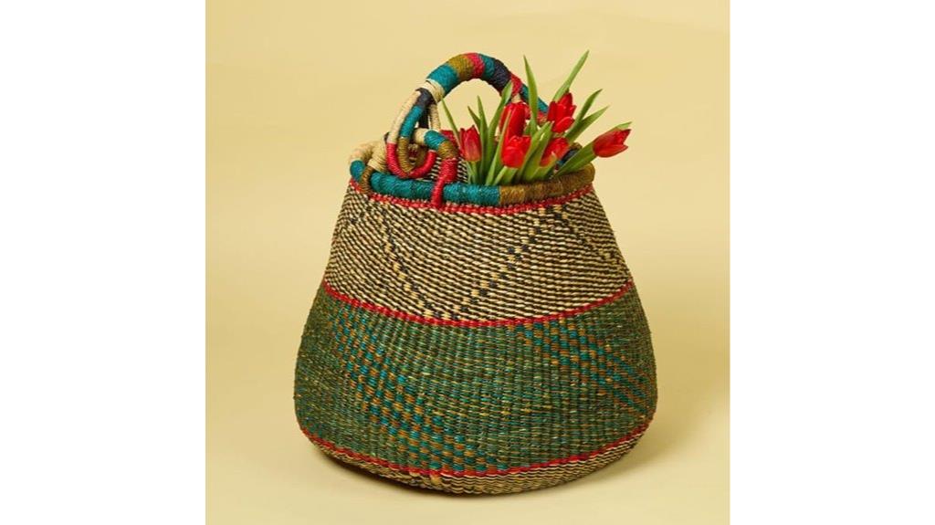 dark green boho wicker basket
