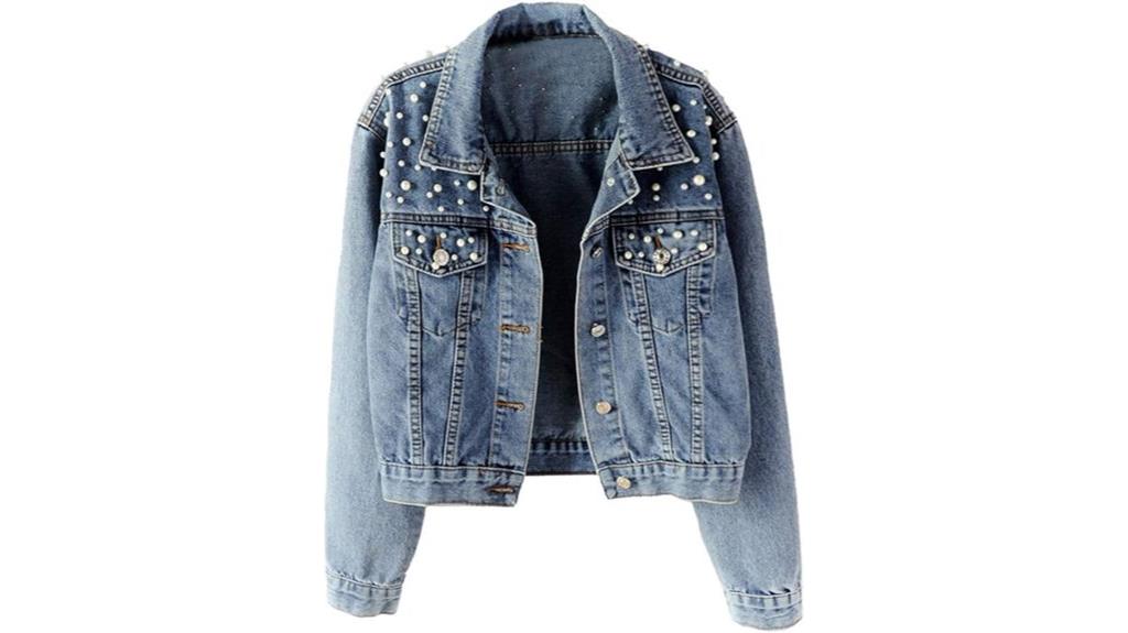 embroidered pearl beaded denim