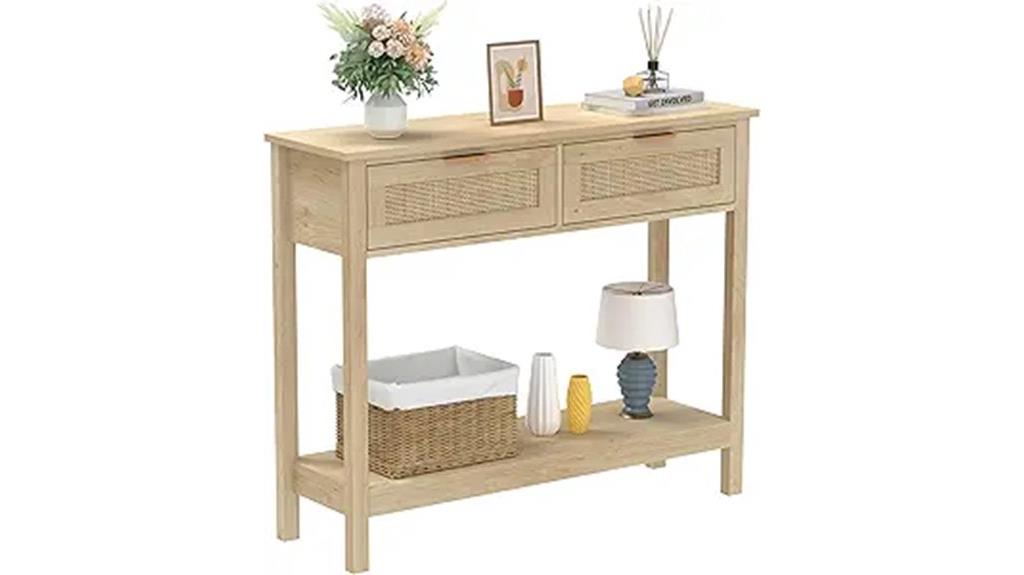 farmhouse rattan console table