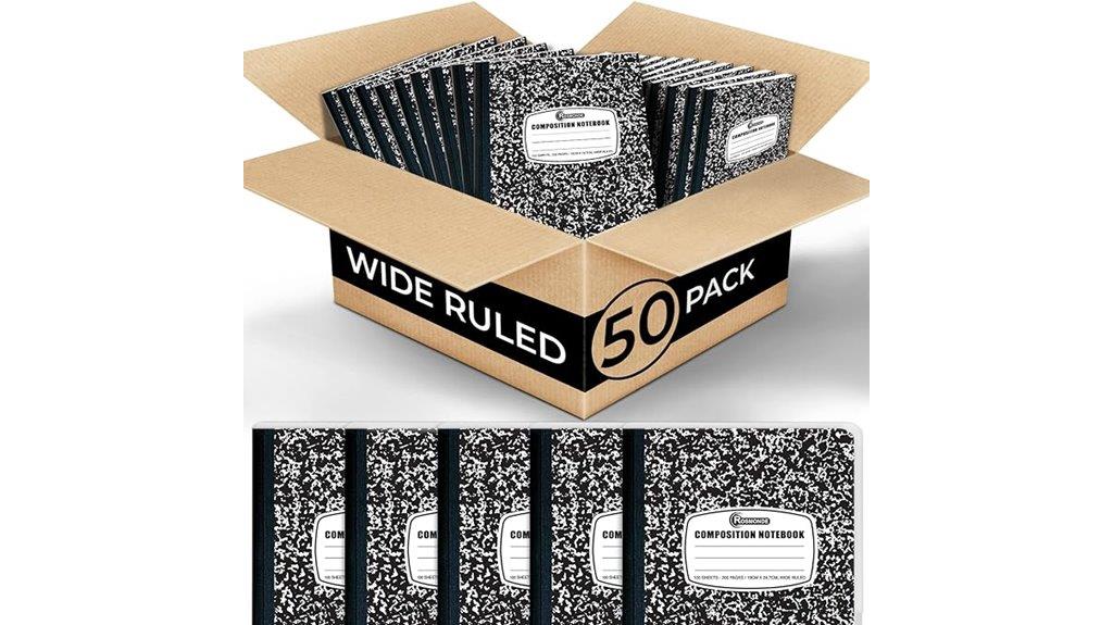 fifty wide ruled notebooks