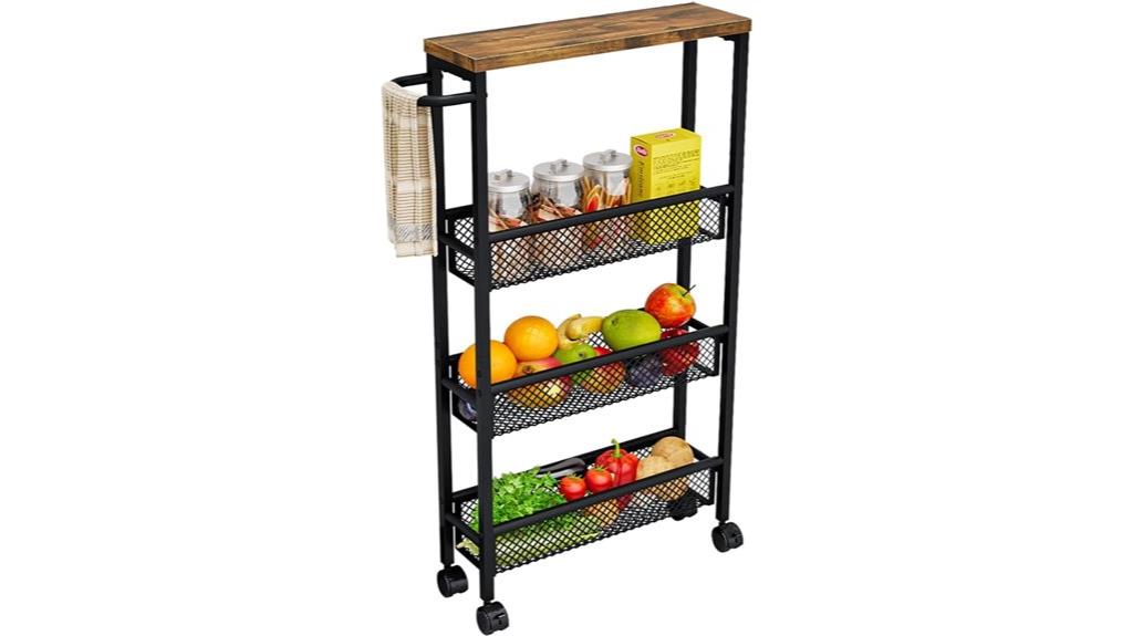 narrow four tier rolling cart