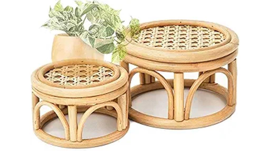 pair of small rattan plant stands