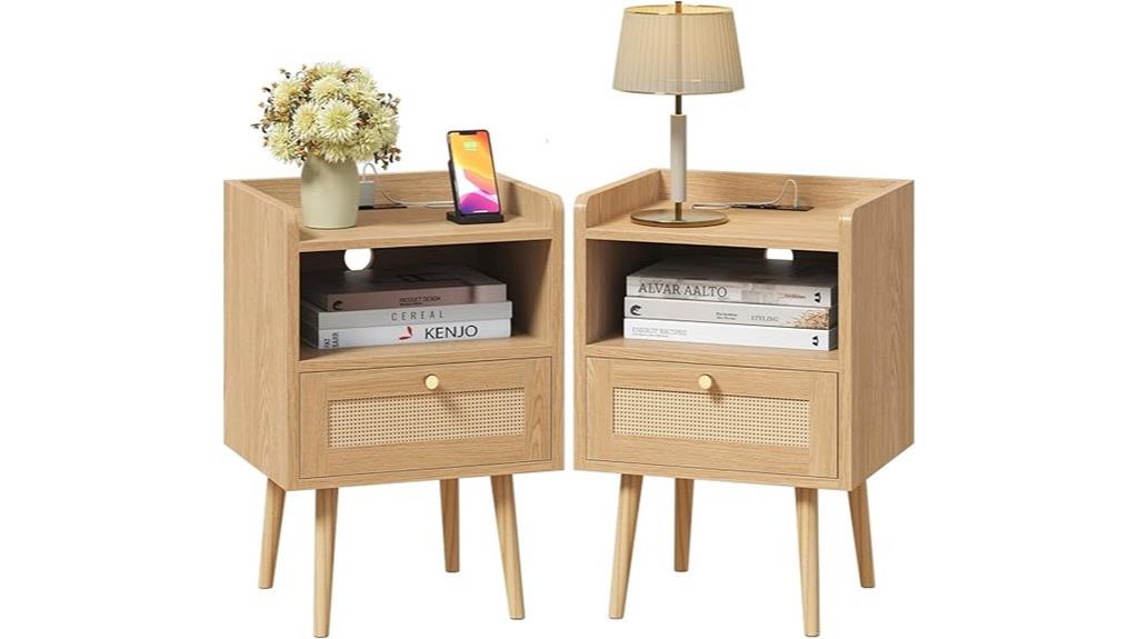 rattan nightstands with charging