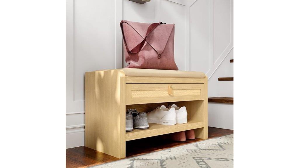 rattan shoe bench storage