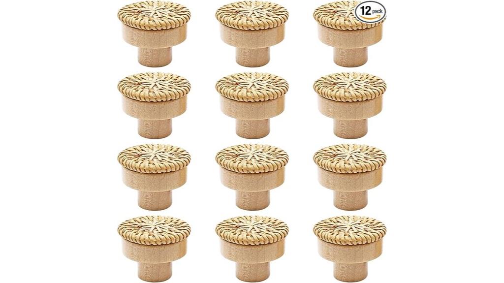 set of 12 rattan drawer knobs