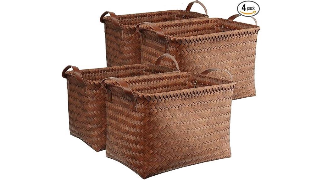 set of four woven baskets