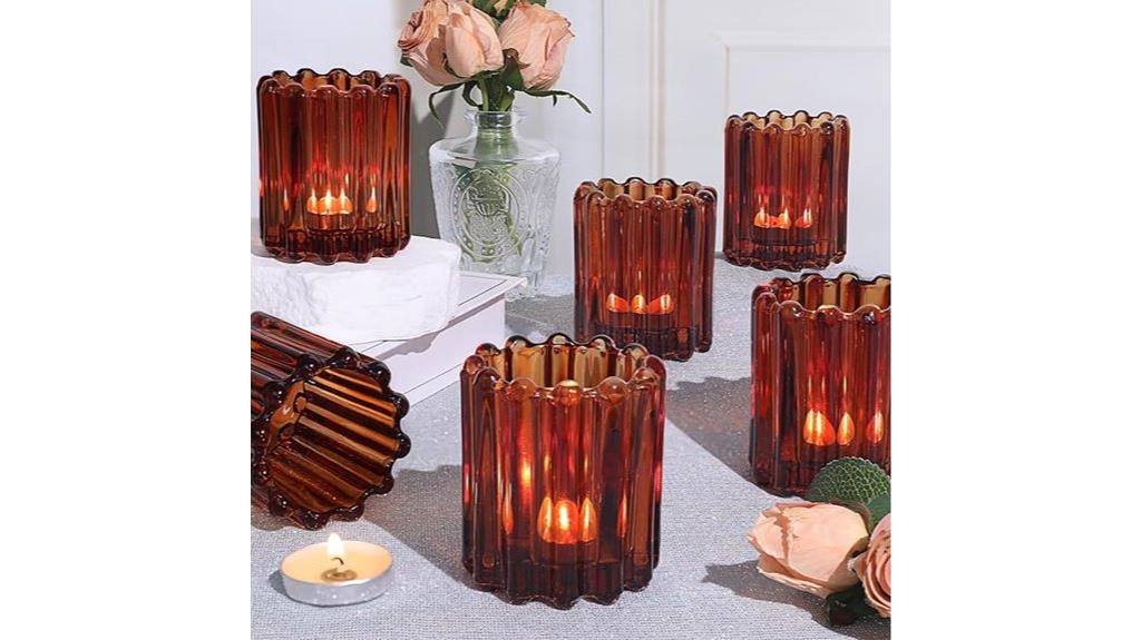 set of six amber glass holders