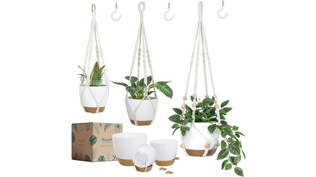set of three hanging planters