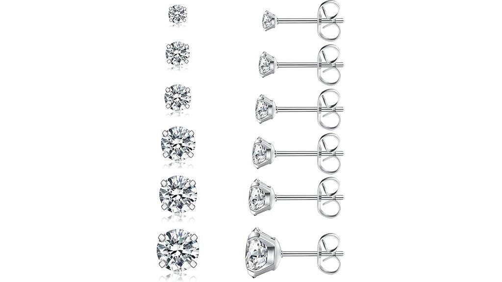 six pairs zirconia earrings