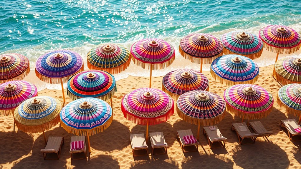 stylish boho beach umbrellas