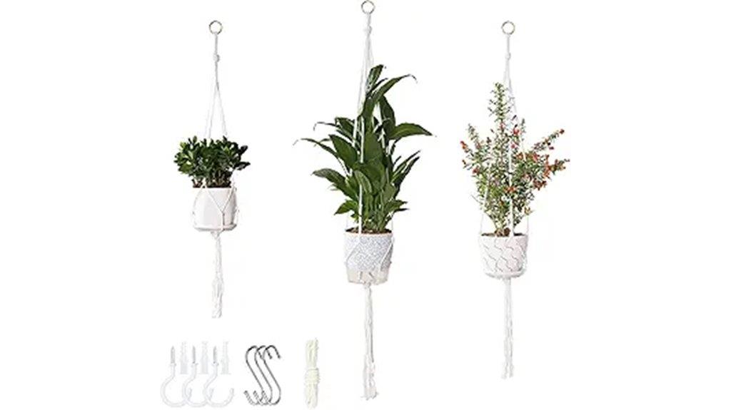 three indoor plant hangers