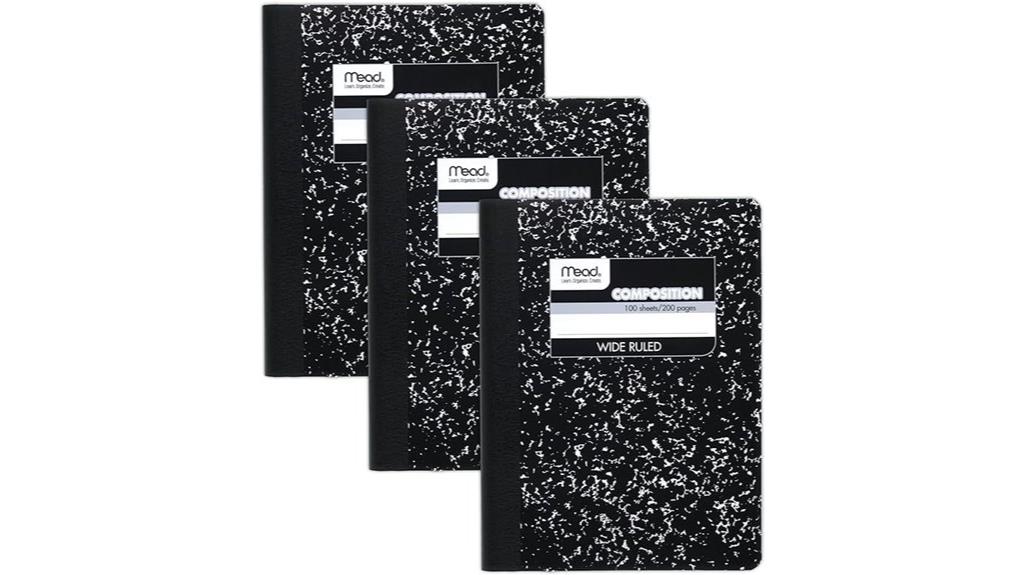 three wide ruled notebooks