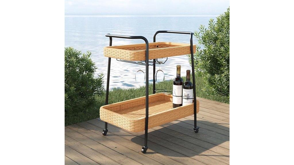 wicker rolling beverage cart