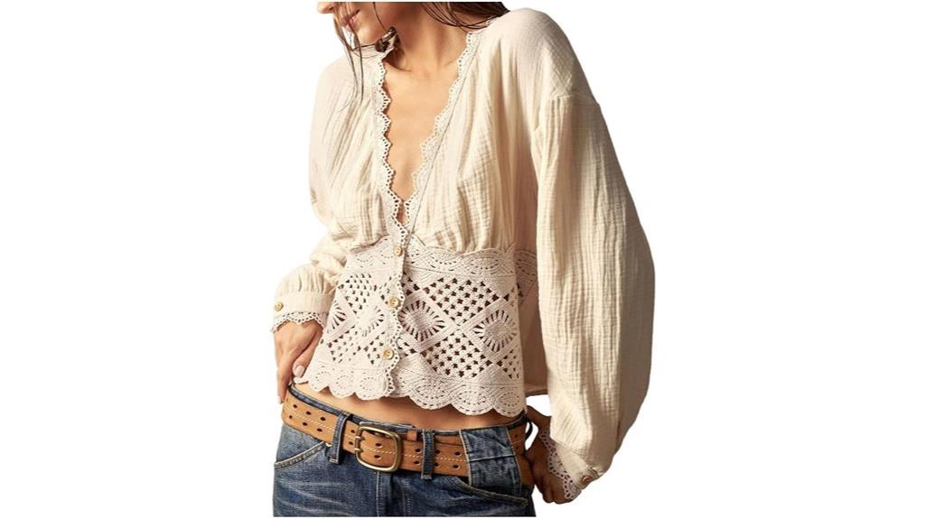 women s crochet v neck blouse