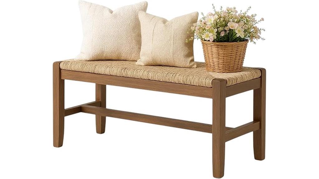 wood bench with rush seat