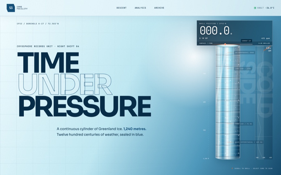 Core Facility 53 — 120,000 Years Under Pressure — Layered CSS Refraction