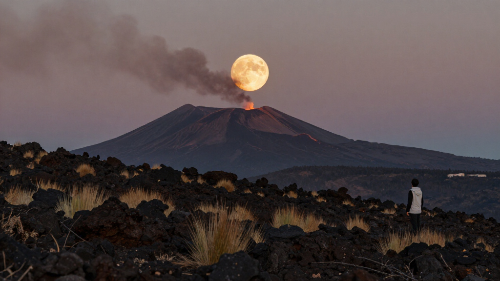 APOD: 2026 October 1 – Harvest Moon With Erupting Mount Etna